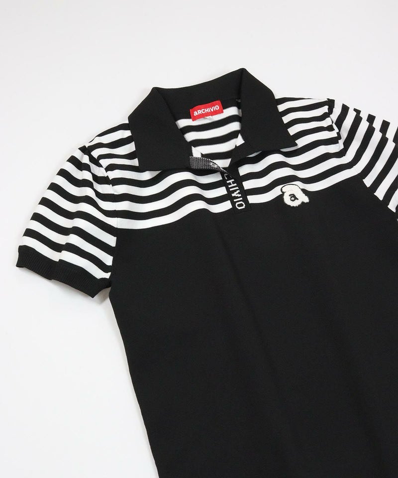 ボーダー切替ニットポロシャツ（ブラック）