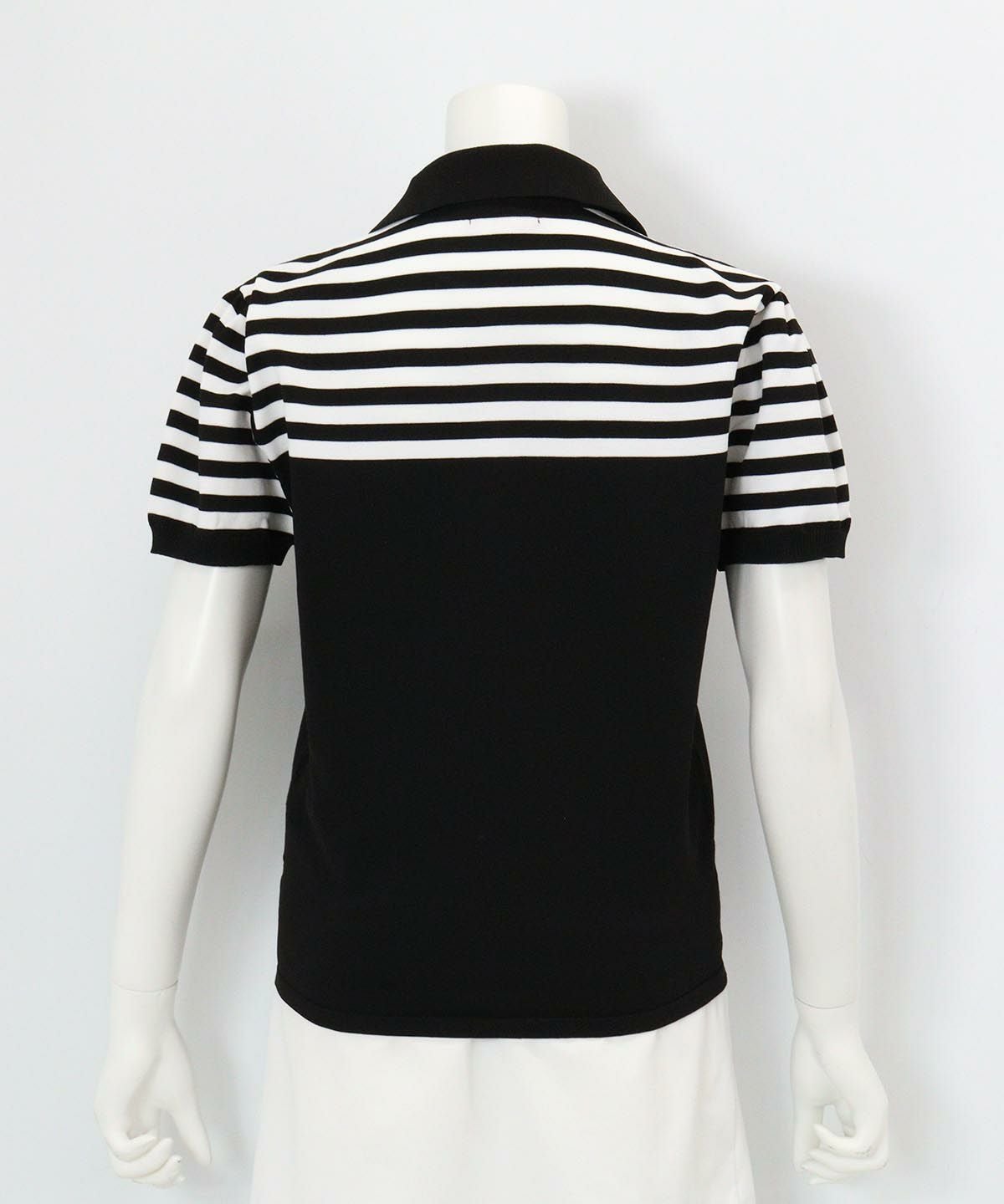 ボーダー切替ニットポロシャツ後（ブラック）