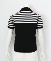 ボーダー切替ニットポロシャツ後（ブラック）