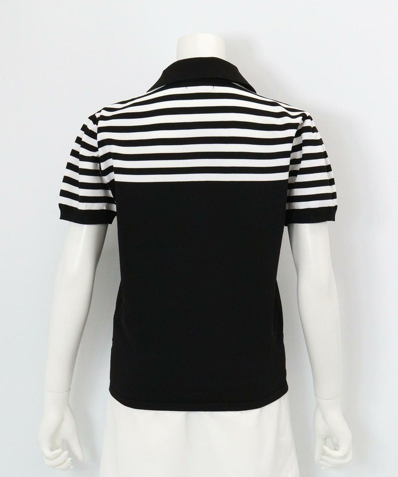 ボーダー切替ニットポロシャツ後（ブラック）