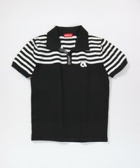 ボーダー切替ニットポロシャツ（ブラック）