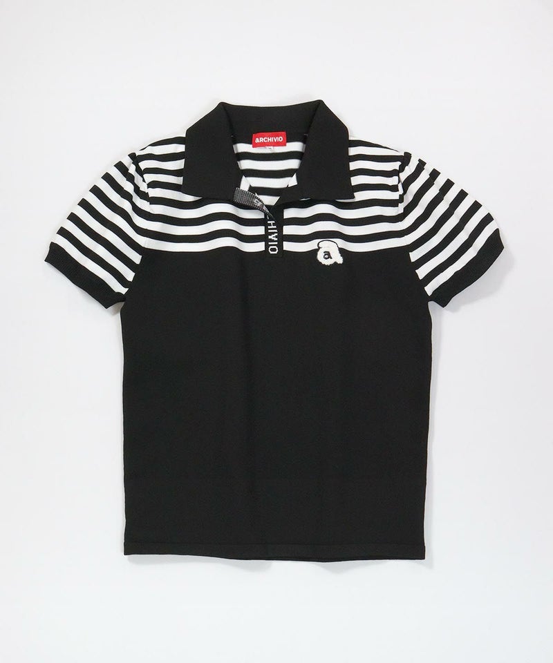 ボーダー切替ニットポロシャツ（ブラック）