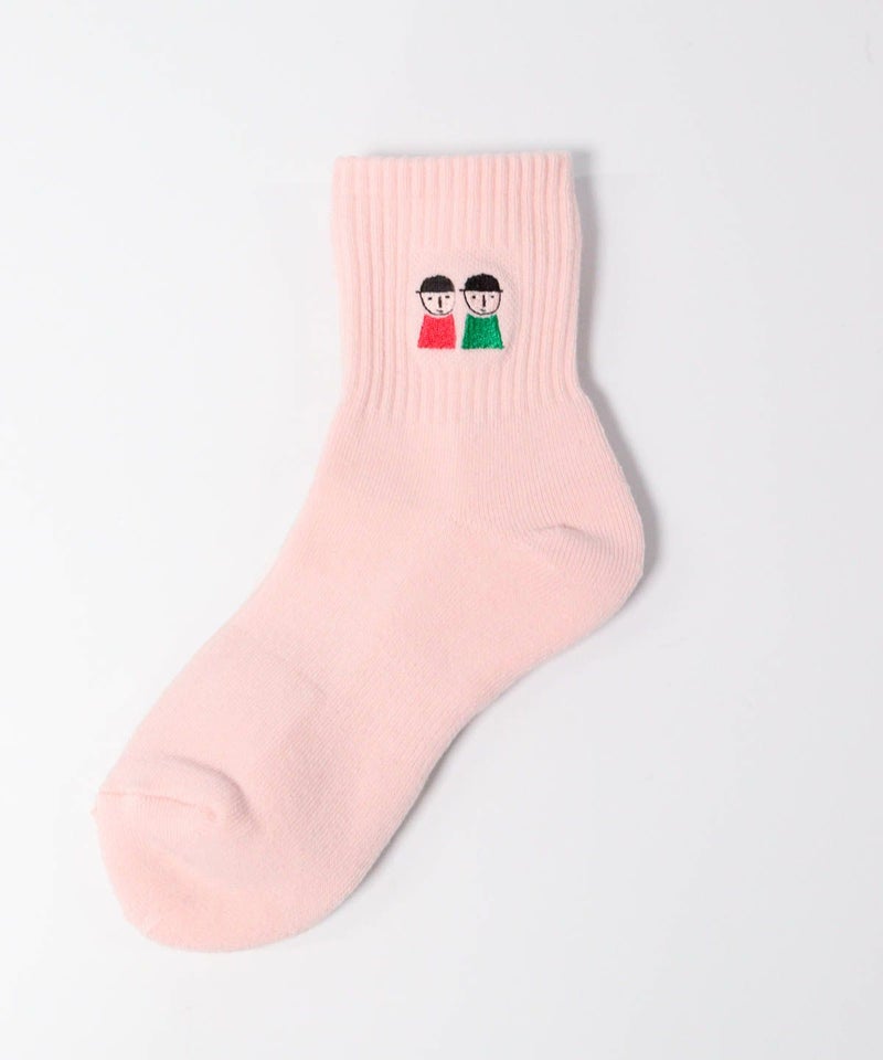 ピコ刺繍リブソックス(ピンク)