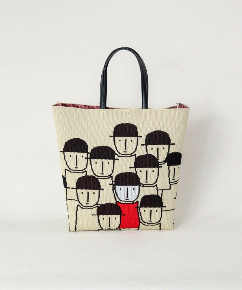 イラストニットハンドバッグ（キャメル）