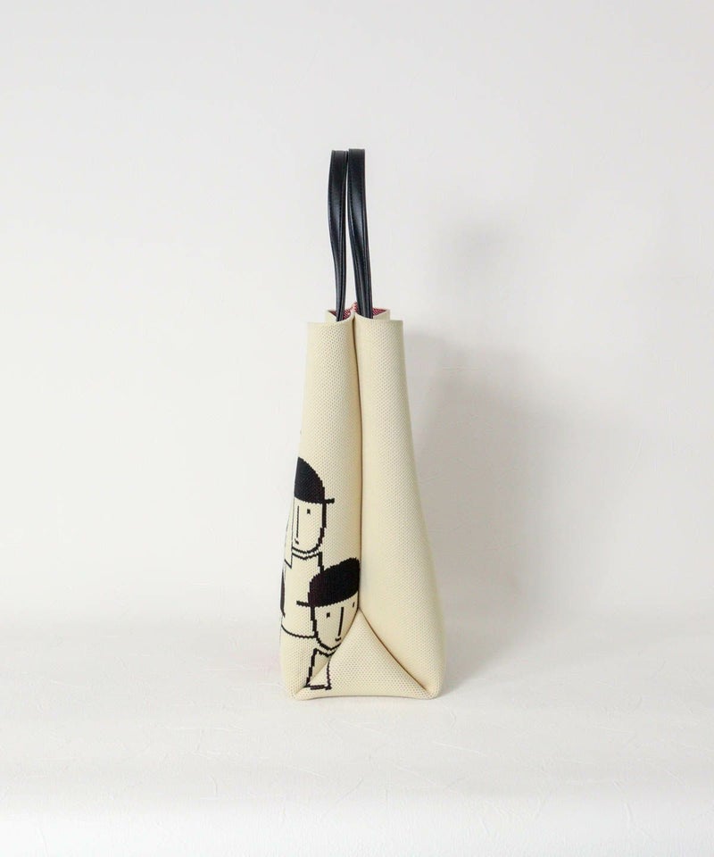 イラストニットハンドバッグ横（キャメル）