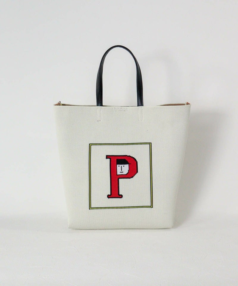 イラストニットハンドバッグ（ベージュ）