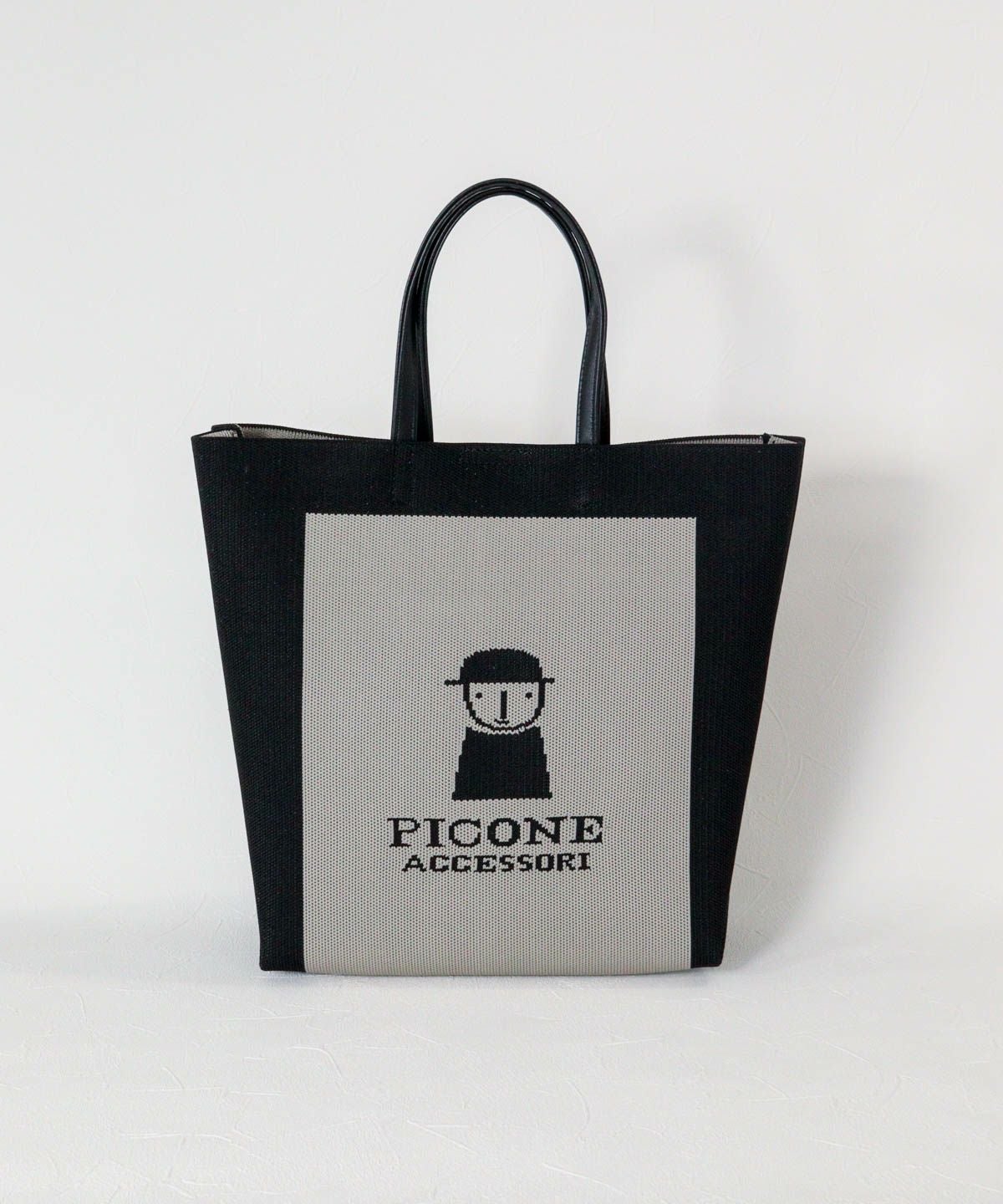 イラストニットハンドバッグ（ブラック）