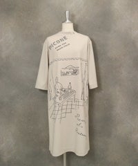 七分袖レストラン柄冷感ワンピース（ベージュ）