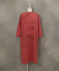 七分袖レストラン柄冷感ワンピース（ライトオレンジ）