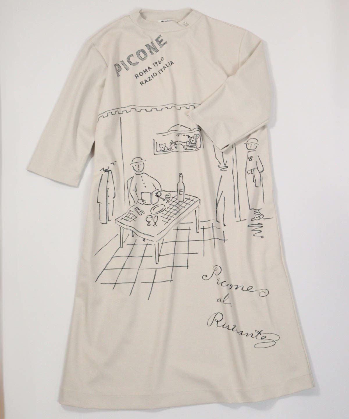 七分袖イラスト冷感ワンピース（ベージュ）