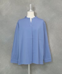 コットン混スキッパーブラウス(ライトブルー）