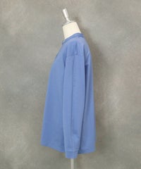 コットン混スキッパーブラウス横(ライトブルー）