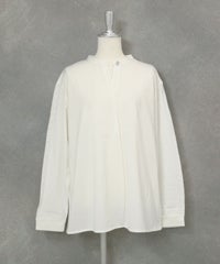 コットン混スキッパーブラウス(ホワイト）