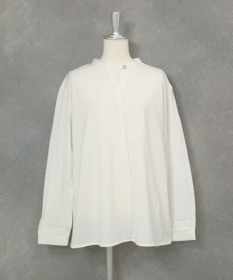 コットン混スキッパーブラウス(ホワイト）