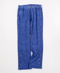デニム風プリントボタンデザインパンツ（ブルー）