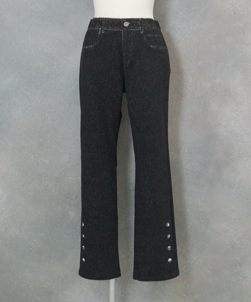 デニム風プリントボタンデザインパンツ（ブラック）