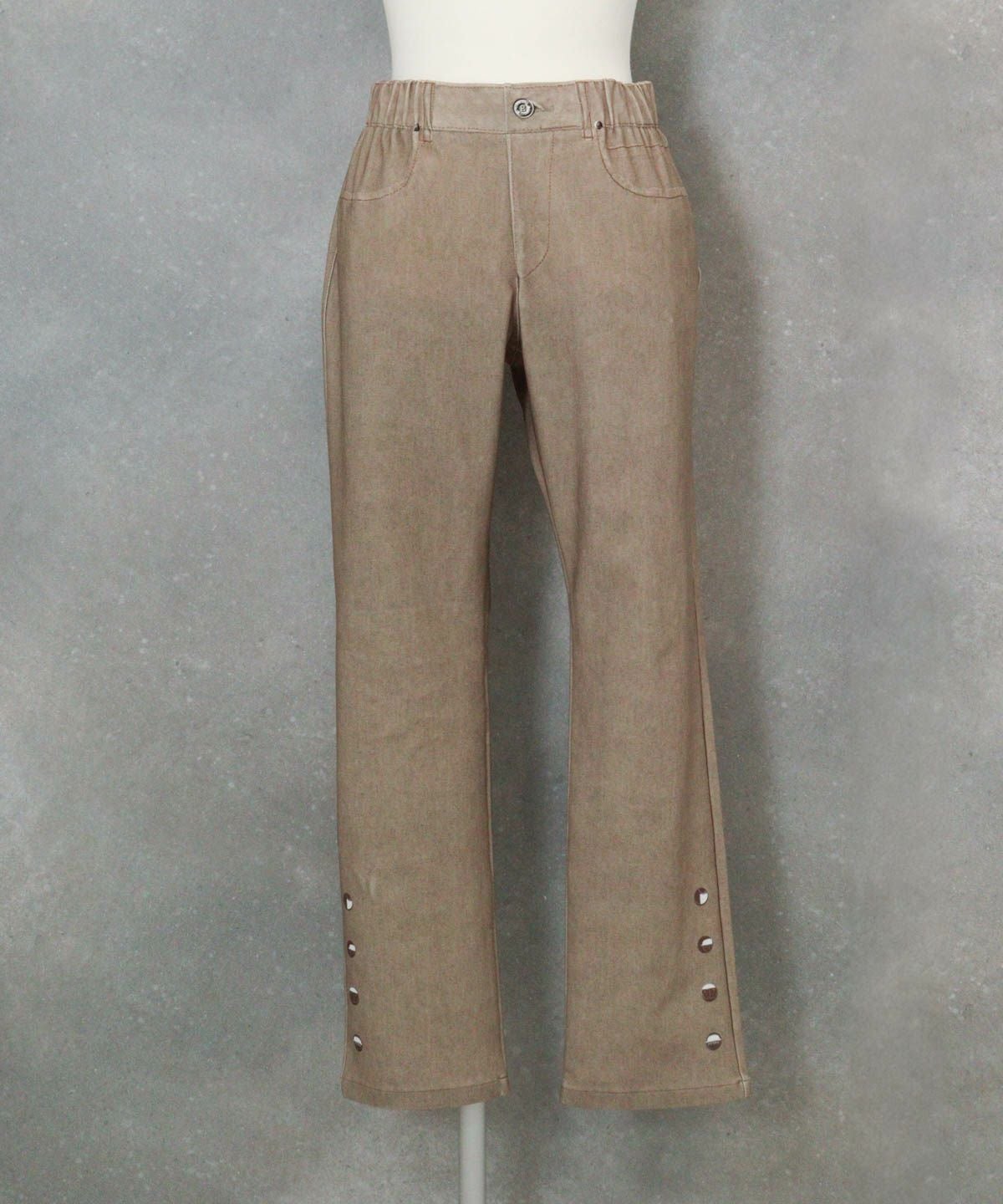 デニム風プリントボタンデザインパンツ（キャメル）