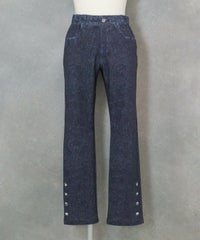 デニム風プリントボタンデザインパンツ（ネイビー）