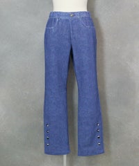 デニム風プリントボタンデザインパンツ（ブルー）