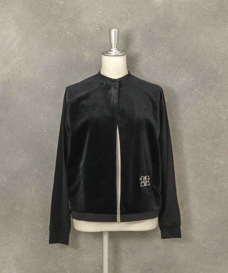 ベロア切替ポンチカーディガン（ブラック）