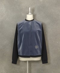 ベロア切替ポンチカーディガン（ライトブルー）