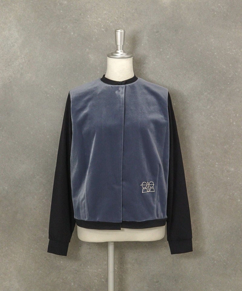 ベロア切替ポンチカーディガン（ライトブルー）