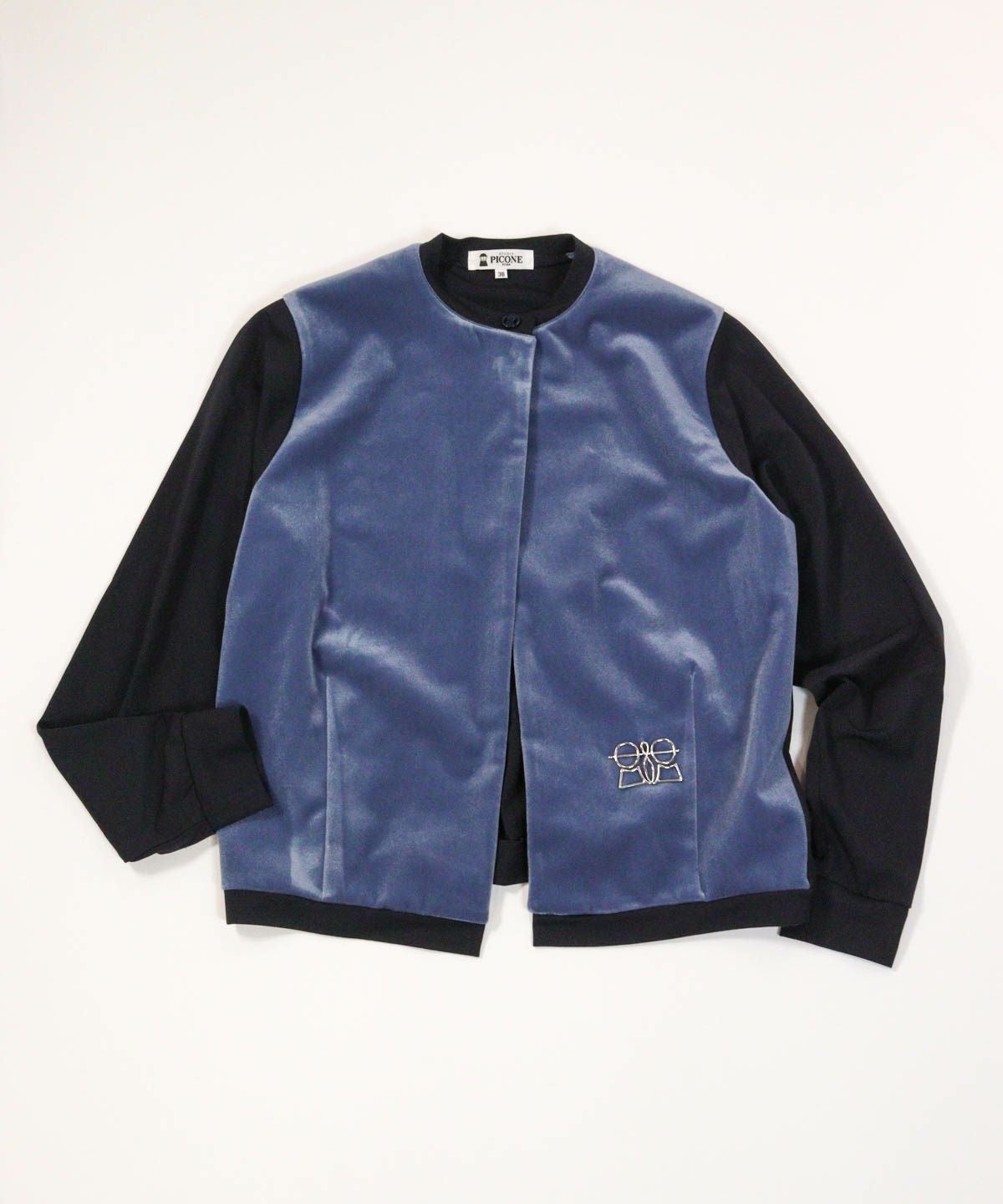 ベロア切替ポンチカーディガン（ライトブルー）