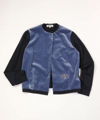 ベロア切替ポンチカーディガン（ライトブルー）