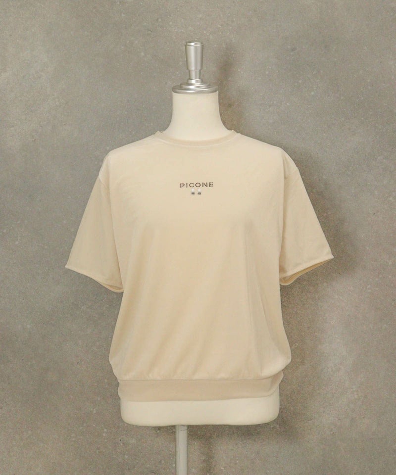 ベロアスムース半袖プルオーバー（ベージュ）