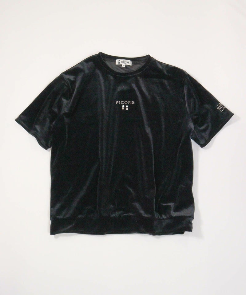 ベロアスムース半袖プルオーバー（ブラックルー)