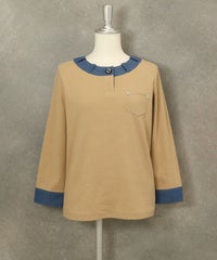 デニム切替リブプルオーバー（ベージュ）