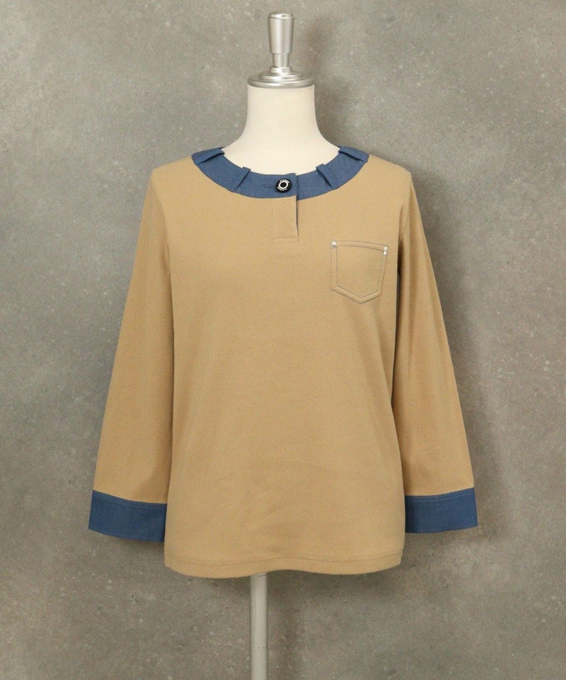 デニム切替リブプルオーバー（ベージュ）