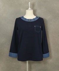 デニム切替リブプルオーバー（ネイビー）