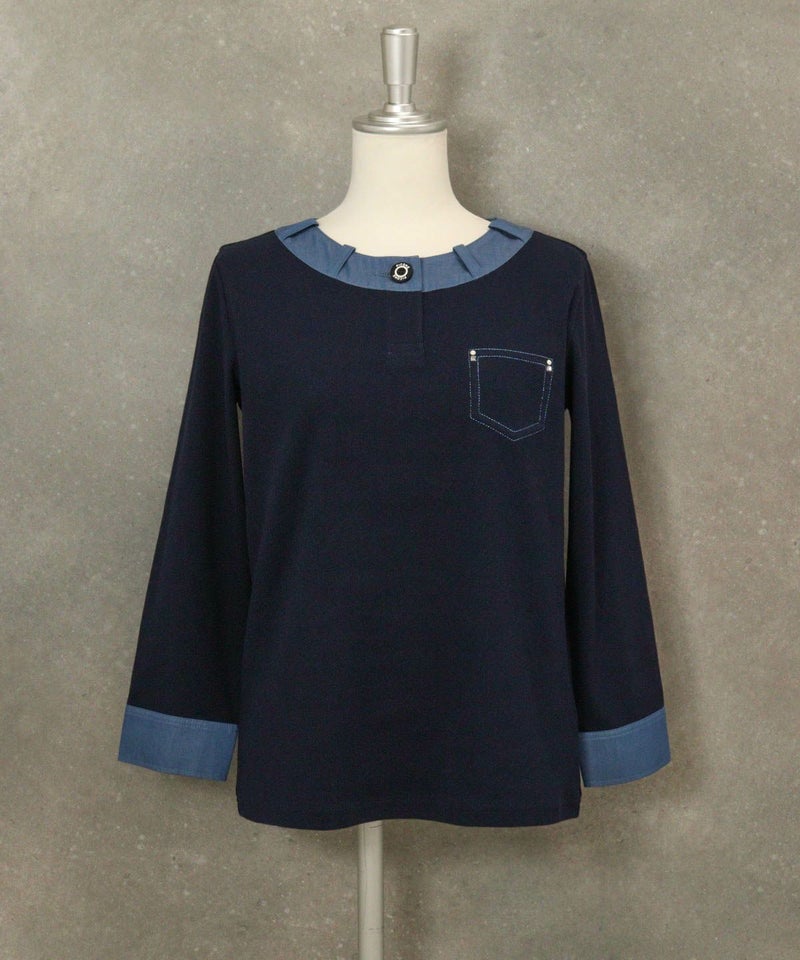 デニム切替リブプルオーバー（ネイビー）