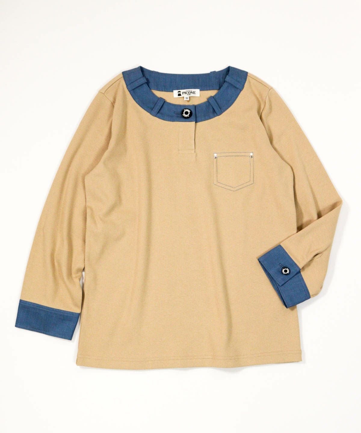 デニム切替リブプルオーバー（ベージュ）