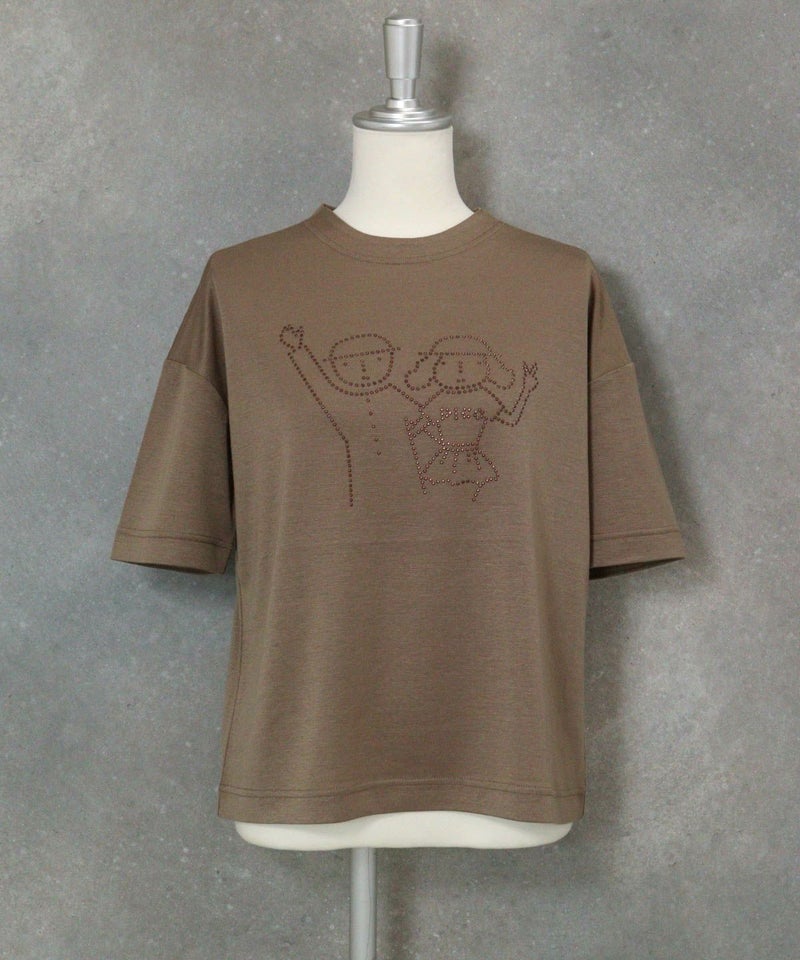 ドットイラスト半袖プルオーバー（ブラウン）