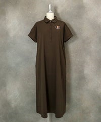 コットン100％ポロ襟ロングワンピース（ブラウン）