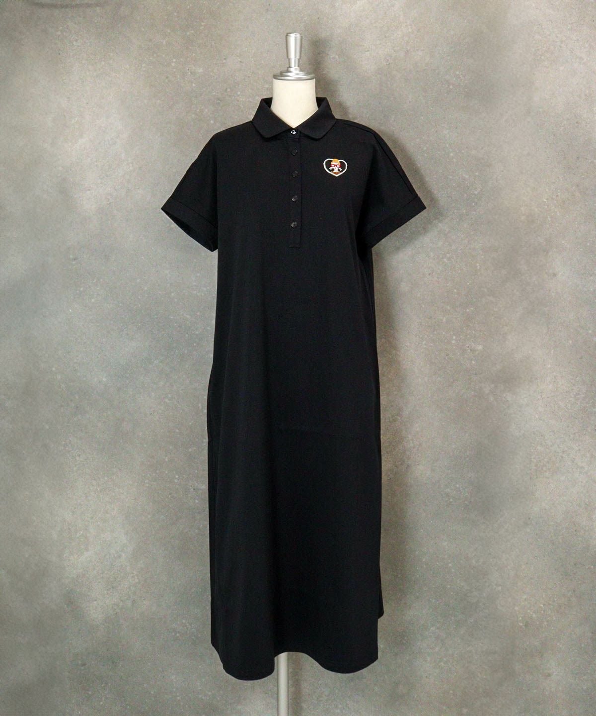 コットン100％ポロ襟ロングワンピース（ネイビー）