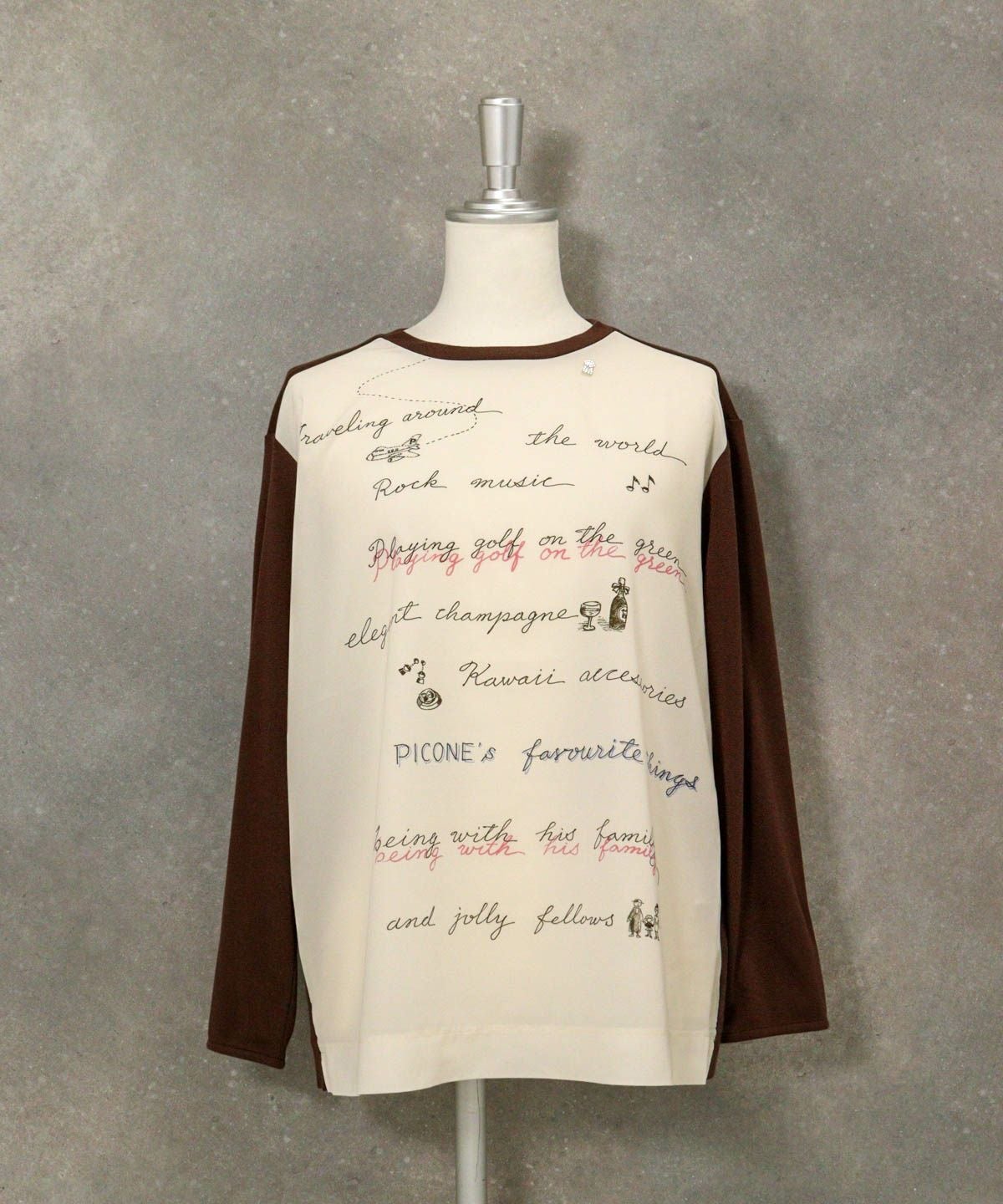 シフォン切替ニットソー（ブラウン）