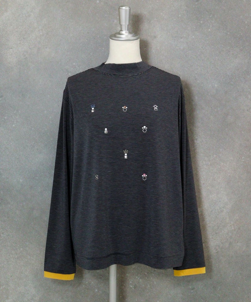 ビジュー付ボーダー発熱プルオーバー（ブラック）