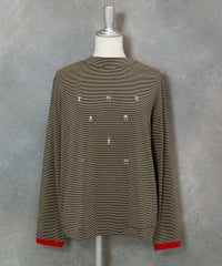 ビジュー付ボーダー発熱プルオーバー（ベージュ）