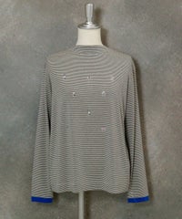 ビジュー付ボーダー発熱プルオーバー（ライトグレー）