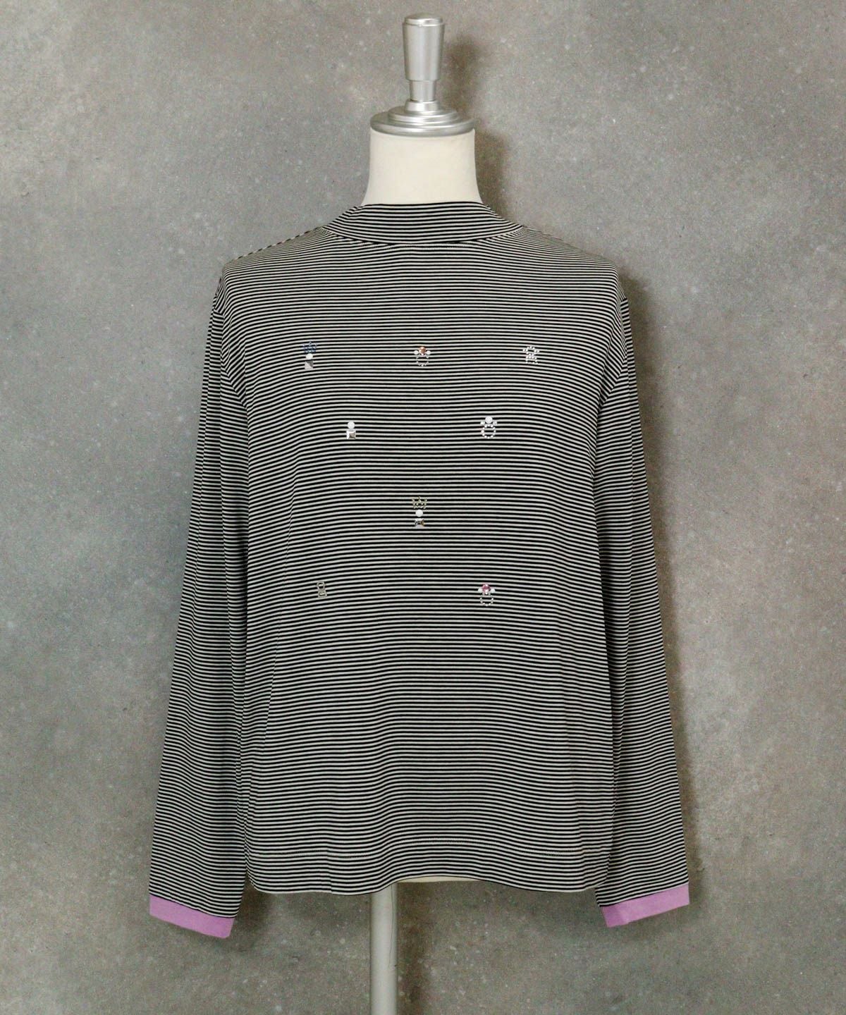 ビジュー付ボーダー発熱プルオーバー（ホワイト）