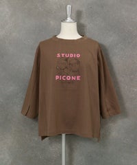 フロッキーロゴ七分袖プルオーバー（ブラウン）