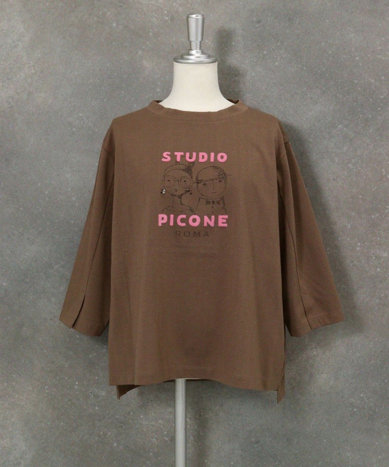 フロッキーロゴ七分袖プルオーバー（ブラウン）