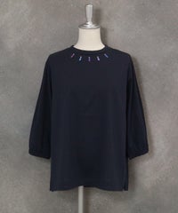 ピコ刺繍七分袖プルオーバー(ネイビー)前
