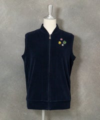 コットン混パイルジップベスト（ネイビー）