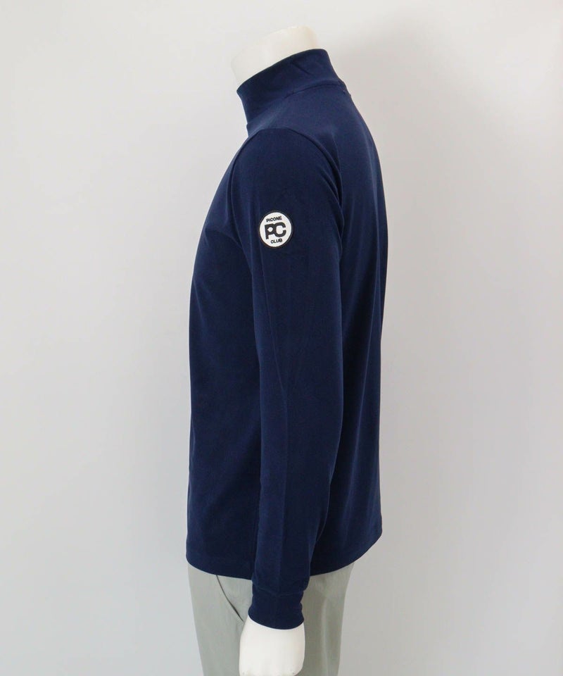 【メンズ】ロゴ刺繍起毛ハイネックプルオーバー横（ネイビー）