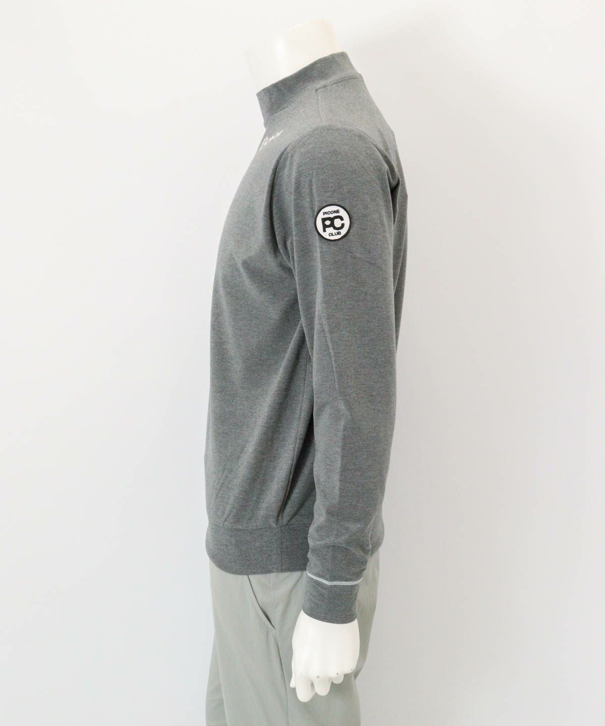 【メンズ】ポイント刺繍起毛ハイネックプルオーバー横（グレー）