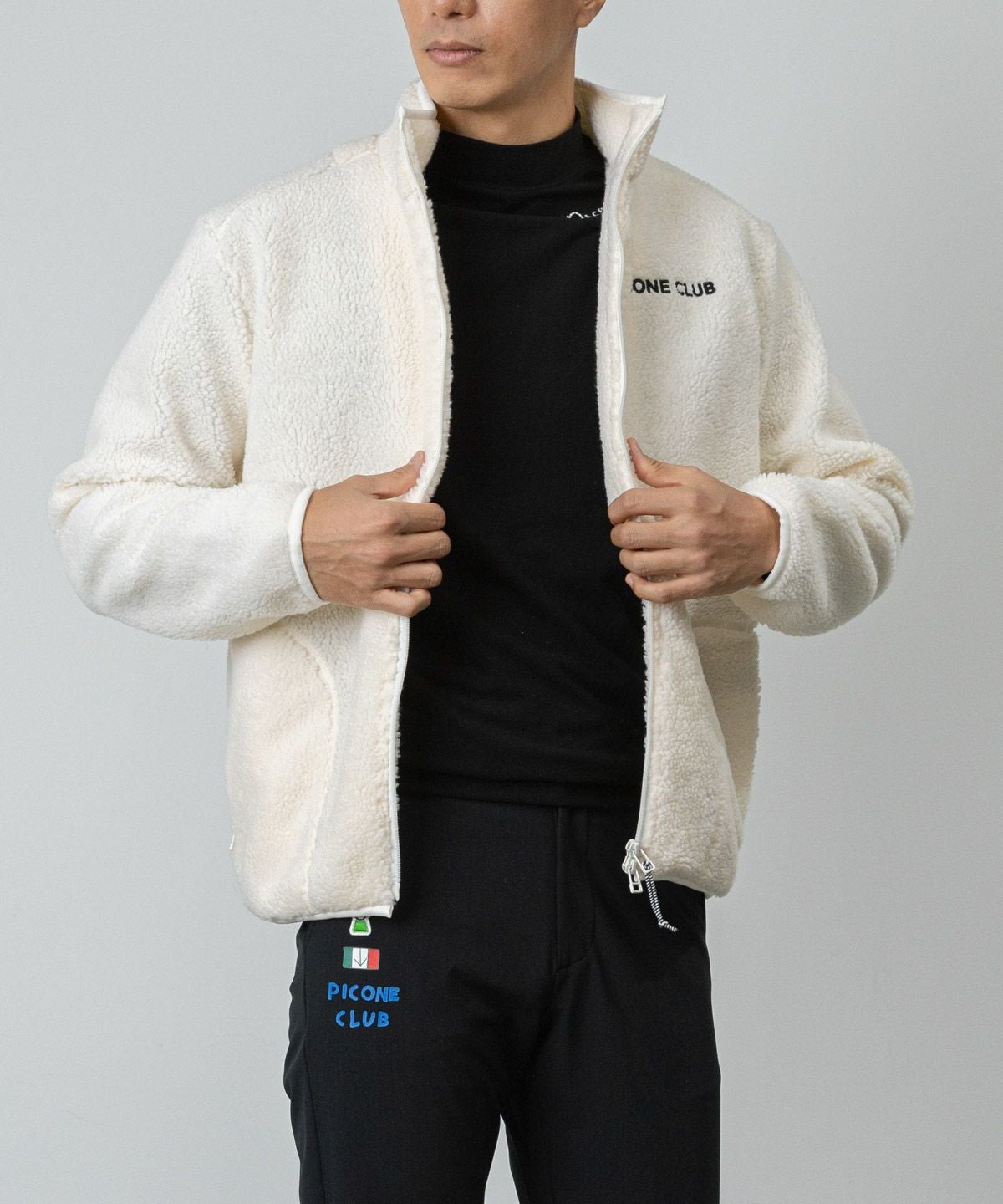 PICONE CLUB ハイネックプルオーバー ホワイト サイズM メンズ】ポイント刺繍起毛ハイネックプルオーバー|ピッコーネクラブ